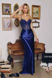 Amoris T819 Sleek Fitted Stretch Satin Sheer Corset Mermaid Gown