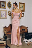 Amoris T820 Removable Strap Stretch Satin Floor Length Fitted Gown