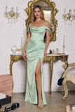 Amoris T820 Removable Strap Stretch Satin Floor Length Fitted Gown