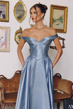 Amoris T821 Off Shoulder Sweetheart Neck Satin A-Line Dress