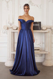 Amoris T821 Off Shoulder Sweetheart Neck Satin A-Line Dress