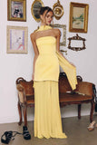 Amoris T825 Strapless Satin Bodice Pleated Chiffon Skirt Fitted Dress