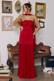 Amoris T825 Strapless Satin Bodice Pleated Chiffon Skirt Fitted Dress