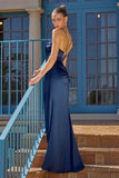 Amoris T826 Long Fitted Satin Gown Draped Cowl Neckline