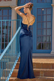 Amoris T826 Long Fitted Satin Gown Draped Cowl Neckline