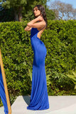 Astee T905 Long V-Neckline Open Back Fitted Evening Gown