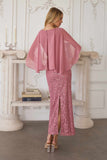 Amoris T906 Sequin Lace Gown Detachable Sheer Cape Overlay