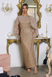 Amoris T906 Sequin Lace Gown Detachable Sheer Cape Overlay