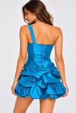 Sweet Andree U709 One-Shoulder Satin Rosette Ruched Short Party Dresses