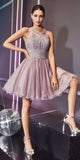 Ladivine UJ0119 Short Appliqued Bodice Halter Tulle Skirt Dress