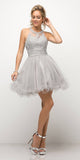 Ladivine UJ0119 Short Appliqued Bodice Halter Tulle Skirt Dress