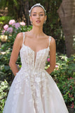 Andrea & Leo WL063 A-Line Wedding Gown Plunging Neckline Floral Straps