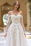 Andrea & Leo WL067 Off the Shoulder Sheer Illusion Sleeves Wedding Ball Gown