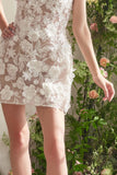 Andrea & Leo WL085 Dimensional Floral & Lace Strapless Short Bridal Midi Dress