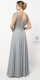 CLEARANCE - Nox Anabel Y526 Long V-Neck Silver Long Dress (Size 2XL)