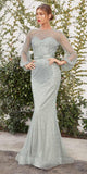 Andrea & Leo A0997 Pearl Beaded Long Sleeve Fit and Flare Long Dress