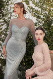 Andrea & Leo A0997 Pearl Beaded Long Sleeve Fit and Flare Long Dress