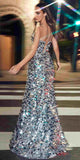 Cinderella Divine B1141 Floor Length Sexy V-Neck Paillette Fitted Gown Side Slit
