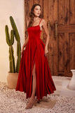 Ladivine B8402 Long Square Neck Pockets Satin A-Line Gown