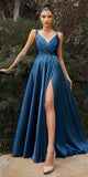 Cinderella Divine BD105 Flowy Satin A-Line Gown with Leg Slit