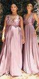 Cinderella Divine BD105 Flowy Satin A-Line Gown with Leg Slit
