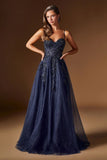Ladivine C177 Floral Lace Applique A-Line Glitter Tulle Gown