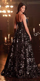 Cinderella Divine CB073 Floor Length Luminescent Floral Sequin Print Ball Gown