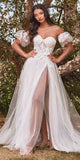 Cinderella Divine CB080W Long Strapless Tulle Floral Ball Gown