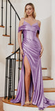Cinderella Divine CC2197 Long Fitted Soft Satin Bustier Gown Cold Shoulder