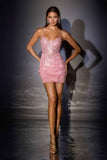 Ladivine CC501 Short Fitted Mini Dress Plunging V-Neckline