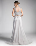 Cinderella Divine CD0113 Illusion Beaded Formal Gown Cap Sleeves
