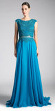 Cinderella Divine CD0113 Illusion Beaded Formal Gown Cap Sleeves