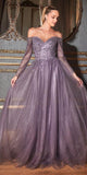 Cinderella Divine CD0172 A-Line Layered Tulle Gown Off The Shoulder Long Sleeve
