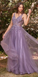 Cinderella Divine CD0181 Long Lace Floral A-Line Tulle/Lace Dress