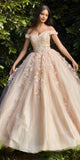 Cinderella Divine CD0185 Off The Shoulder Layered Tulle Ball Gown