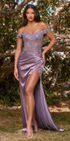Cinderella Divine CD0186 Long Floral Off the Shoulder Gown with Slit