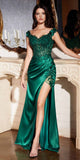 Cinderella Divine CD0186 Long Floral Off the Shoulder Gown with Slit