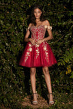 Cinderella Divine CD0194 Short Tulle A-Line Off the Shoulder Dress