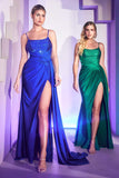 Cinderella Divine CD0201 Long Hot Stone Draped Gown with Slit