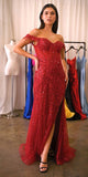 Ladivine CD0203 Long Off the Shoulder Sequin Gown with Slit