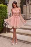 Ladivine CD2431 One-Shoulder Floral Appliqué Corset Homecoming Dress