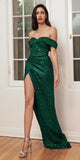 Ladivine CD260 Long Off the Shoulder Sequin Gown with Slit