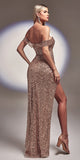 Ladivine CD260 Long Off the Shoulder Sequin Gown with Slit