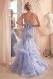 Ladivine CD332 Long Layered Tulle Tiered Mermaid Gown Sheer Boned Bodice