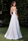 Ladivine CD337W Long A-Line Slit Satin Bustier Dress