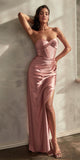 Ladivine CD338 Long Strapless Luxe Satin Fitted Formal Gown