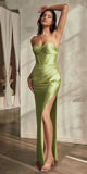 Ladivine CD338 Long Strapless Luxe Satin Fitted Formal Gown