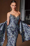 Ladivine CD655 Luxurious Floral Jacquard Fitted Mermaid Gown