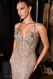 Ladivine CD695 Halter Neck Crystal Sequin Plunging Mermaid Dress