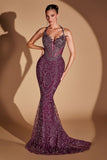 Ladivine CD695 Halter Neck Crystal Sequin Plunging Mermaid Dress